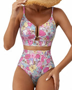 Wzorzyste bikini z wysokim stanem i dekoltem U