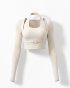 Sportowy Crop Top z Długim Rękawem i Zapięciem