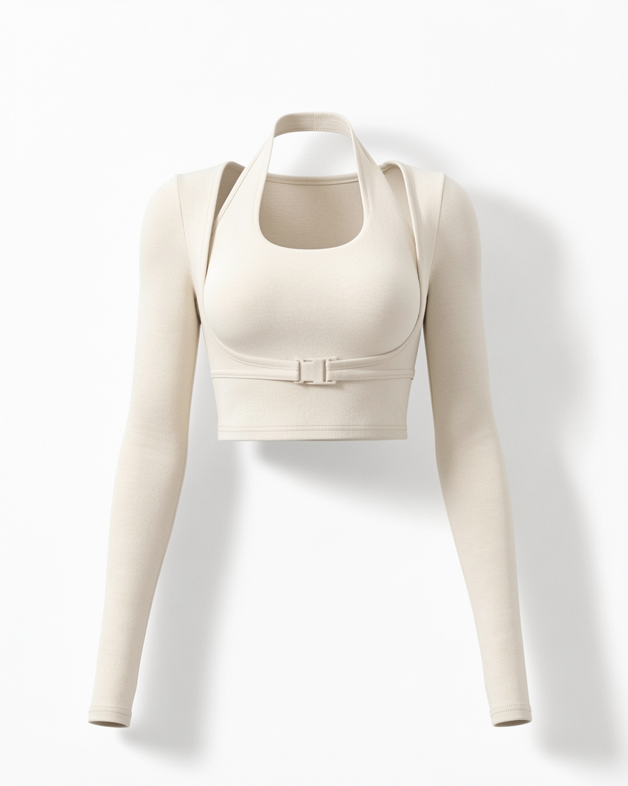 Sportowy Crop Top z Długim Rękawem i Zapięciem